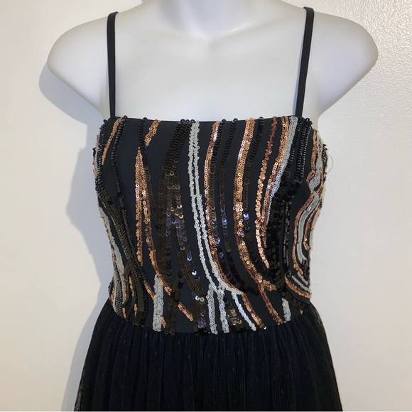 DRESS THE POPULATION Block Print Tiered Dress Black MultiColor Sequin Size XS - Picture 14 of 15